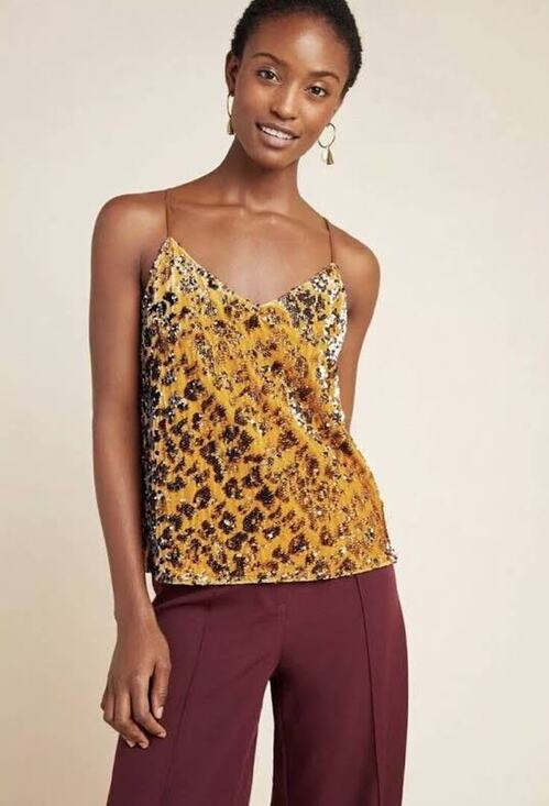 Anthropologie Tops - Anthropologie Esther Sequin Tank Top NWT XS Velvet Leopard Boho Blouse Shirt Y2K